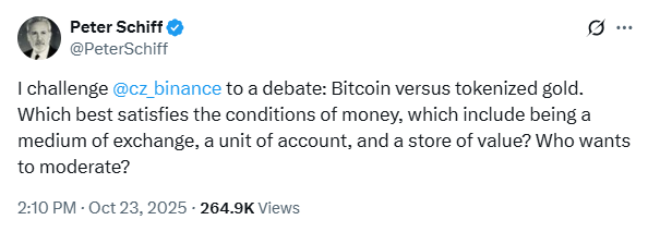 Tokenized Gold vs Bitcoin Challenge | Source: Peter Schiff