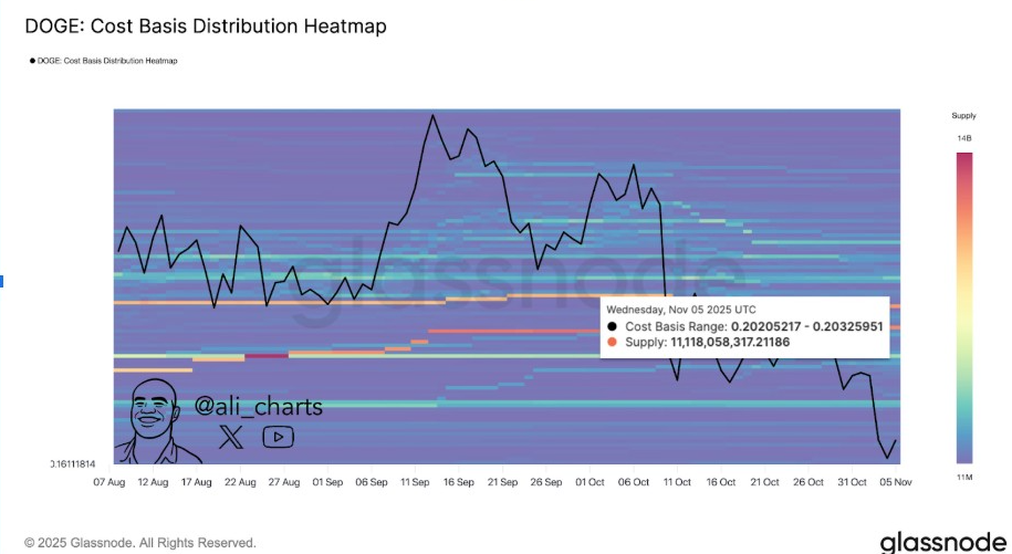 DOGE COST Basis Distribution Heatmap | Source: Ali, X