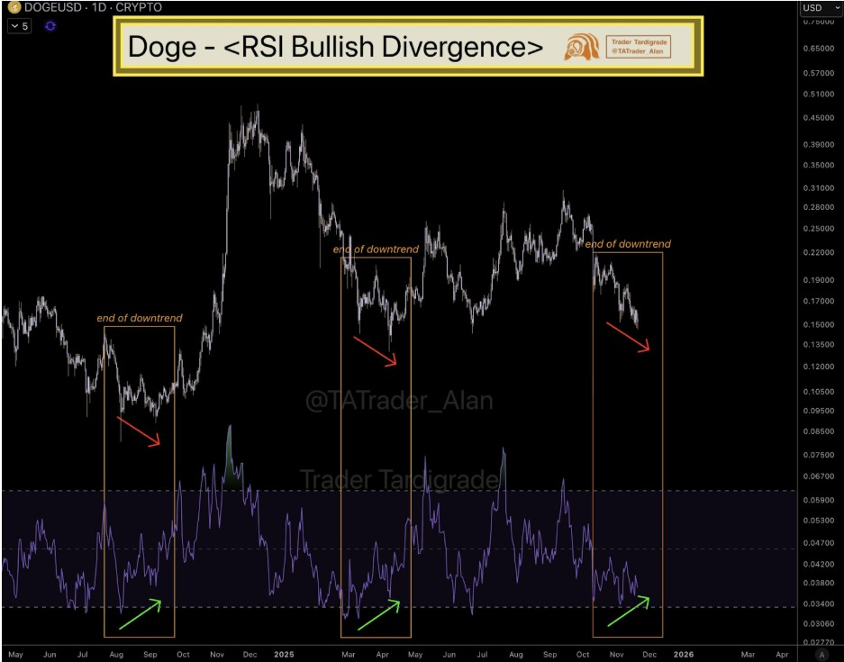 DOGE RSI Bullish Divergence | Source: Tardigrade, X