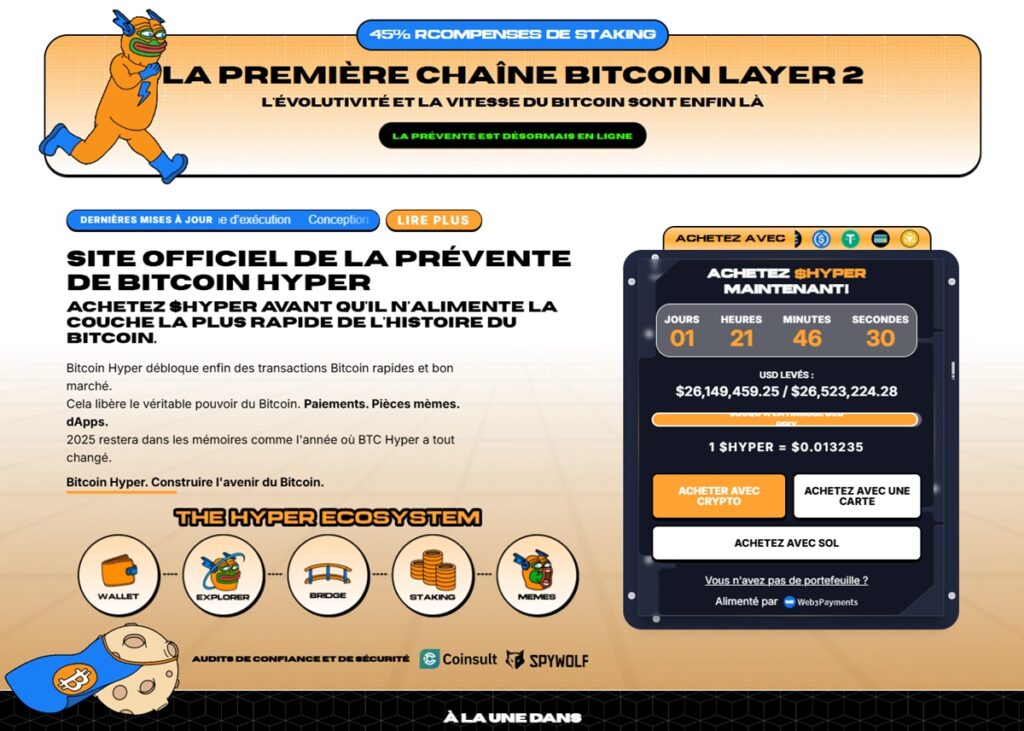 Bitcoin Hyper en prévente avec +26 millions de dollars levés