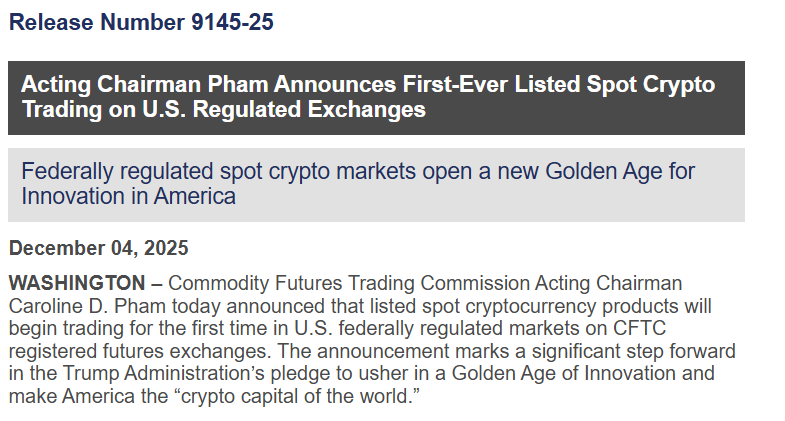 CFTC announcement of Sport Crypto Trading | Source: <a href=