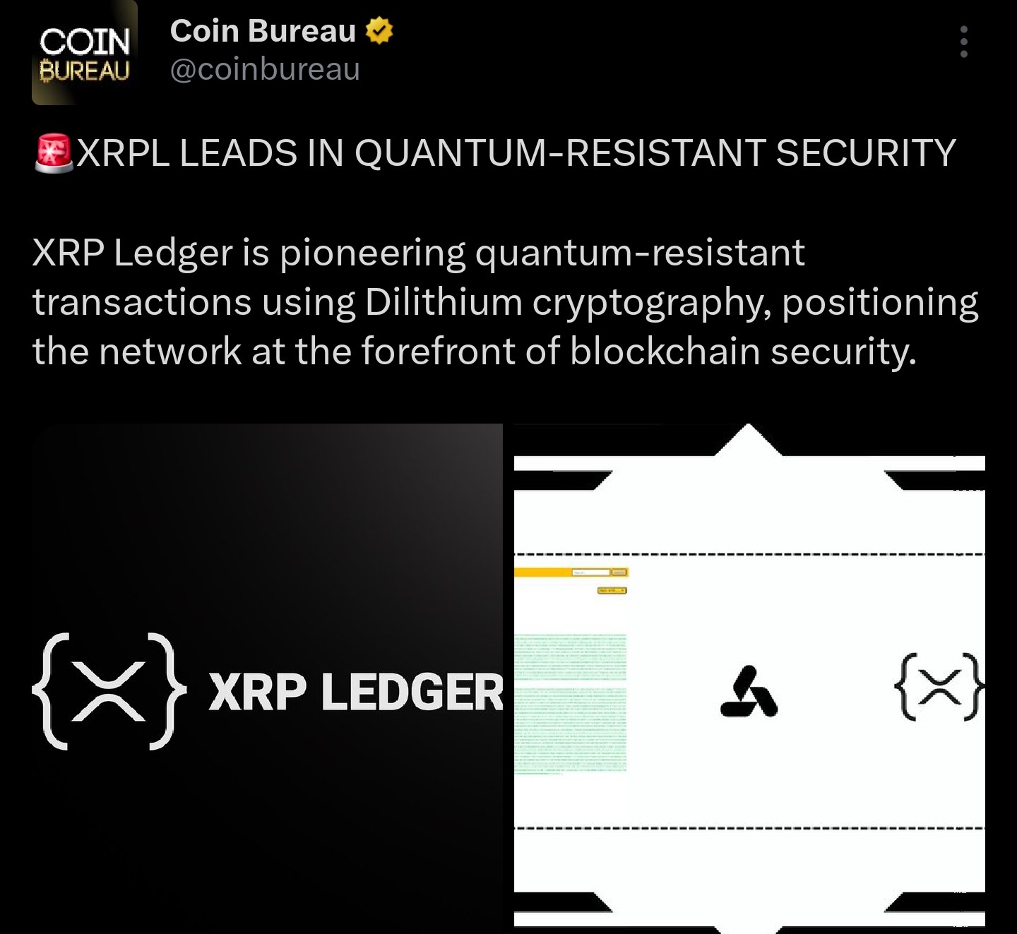 XRP on quantum-resistant security data | Source: Coin Bureau/X