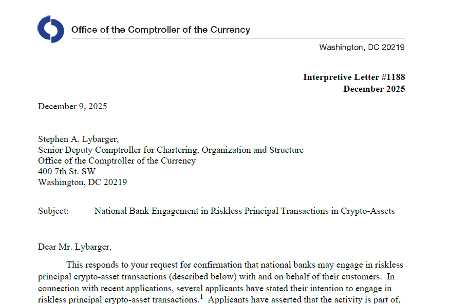 Interpretative Letter 1188. Source: US OCC