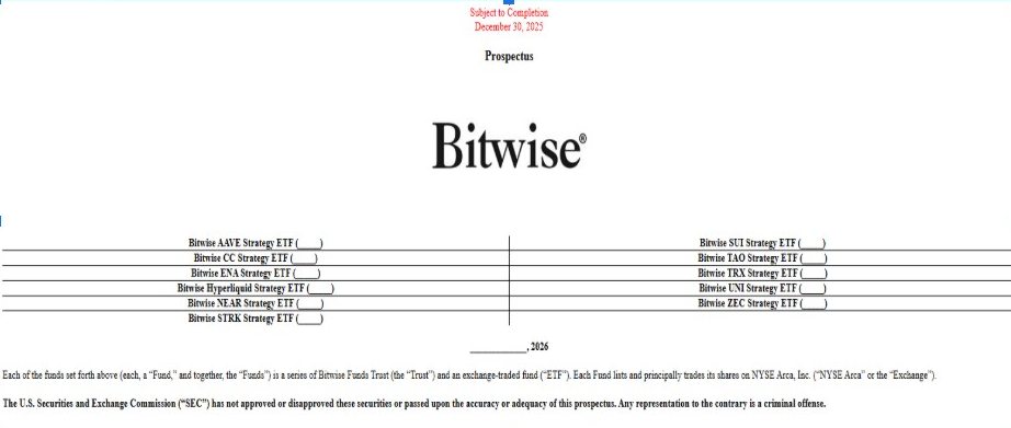 Bitwise Files 11 ETFs | Source: SEC