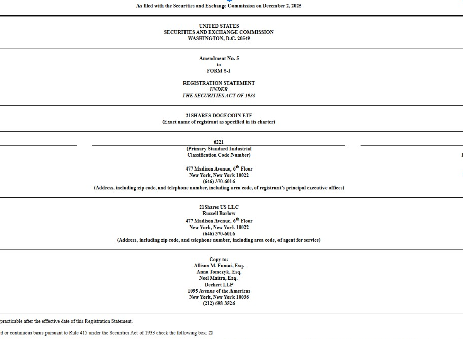 21Shares Amends Dogecoin ETF | Source: US SEC