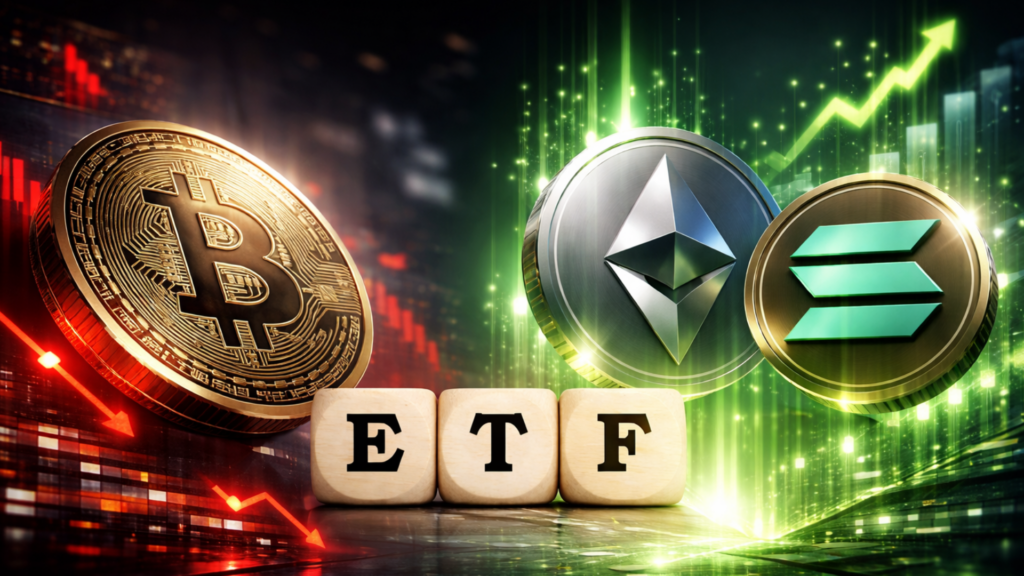 Bitcoin ETFs Dip $19.6M While Ethereum and Solana Draw Fresh Inflows