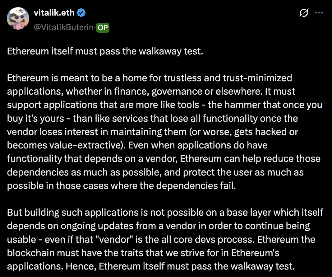 X post by Vitalik Buterin about Ethereum
