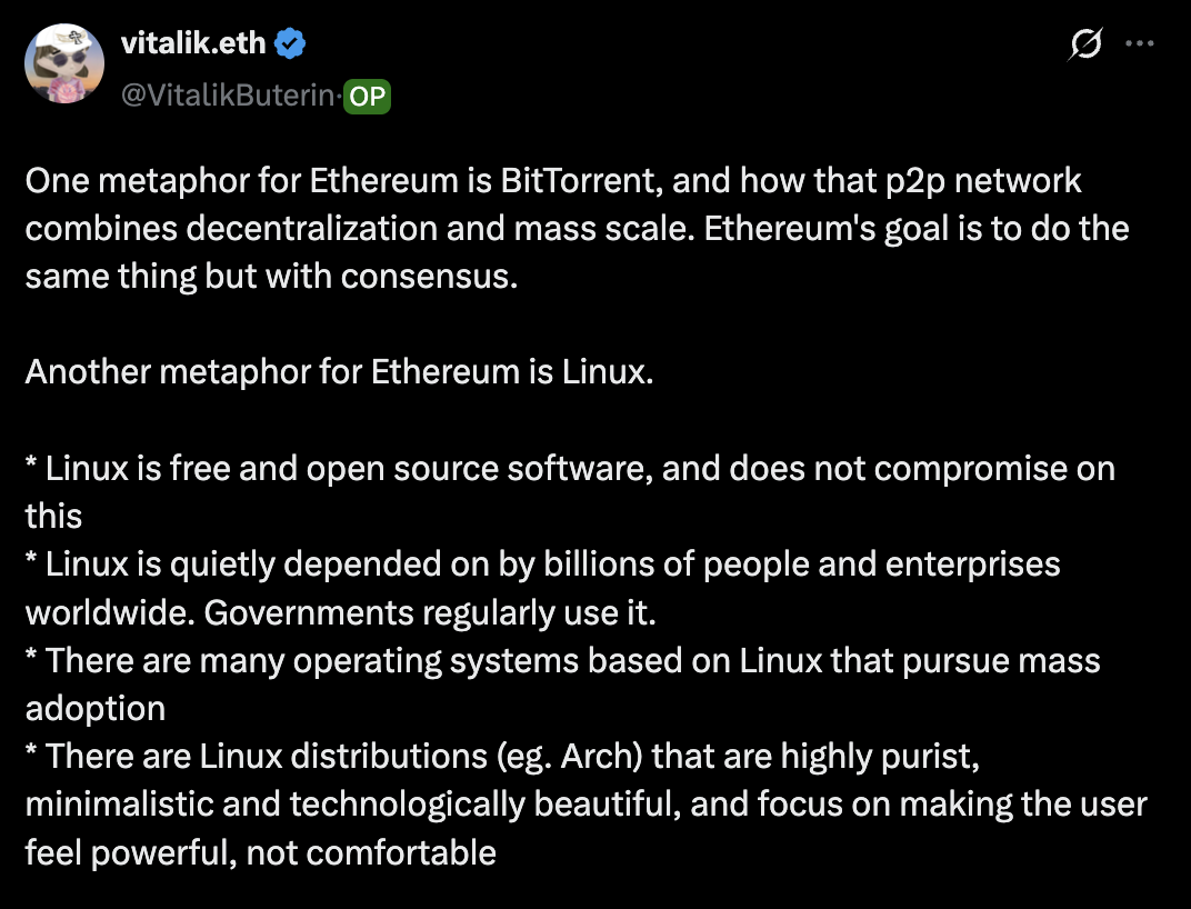 Buterin’s X post comparing Ethereum to BitTorrent