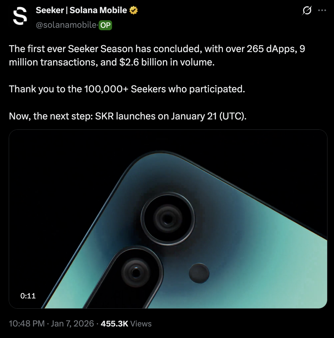 X post by Seeker about SKR token