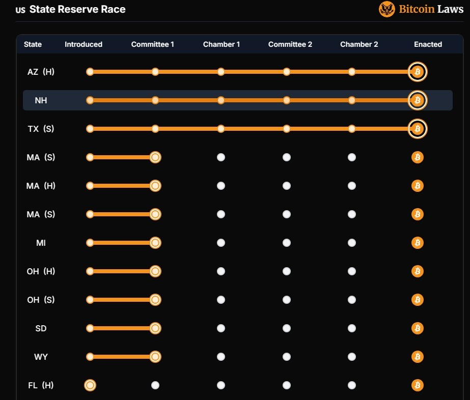 US State BTC Reserve Race chart: Bitcoin Laws