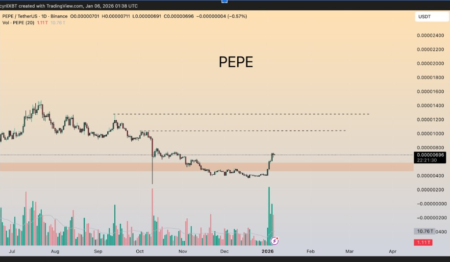 PEPEUSDT Daily Chart | Source: CyrilXBT, X