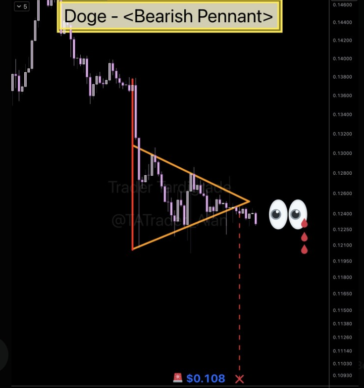 DOGE Bearish Pennant Chart | Source: Tardigrade, X