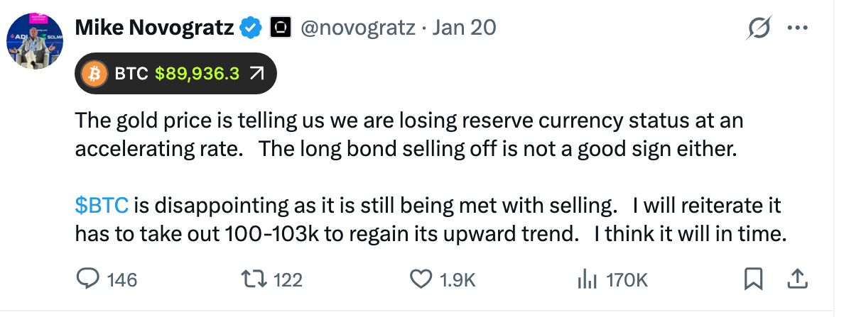 Michael Novogratz Bitcoin forecast | Source: X