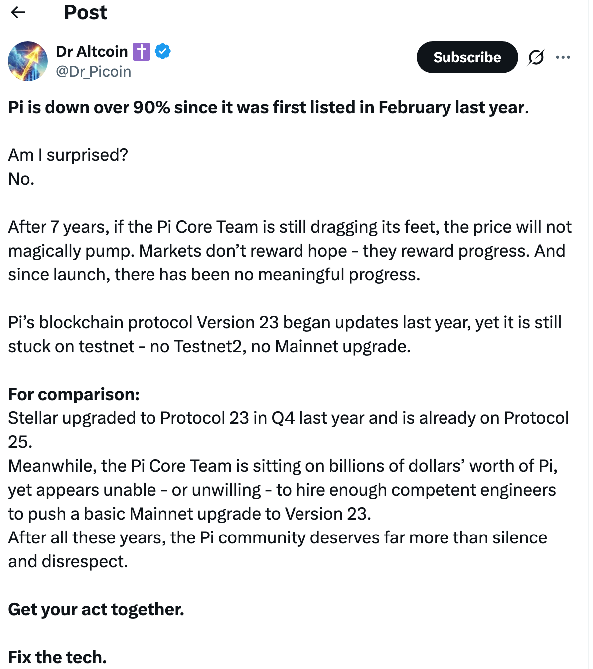 Pi Core Team blasted | Source: X
