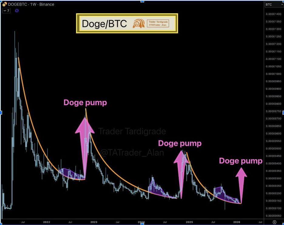 DOGE/BTC Weekly Chart | Source: Tardigrade, X