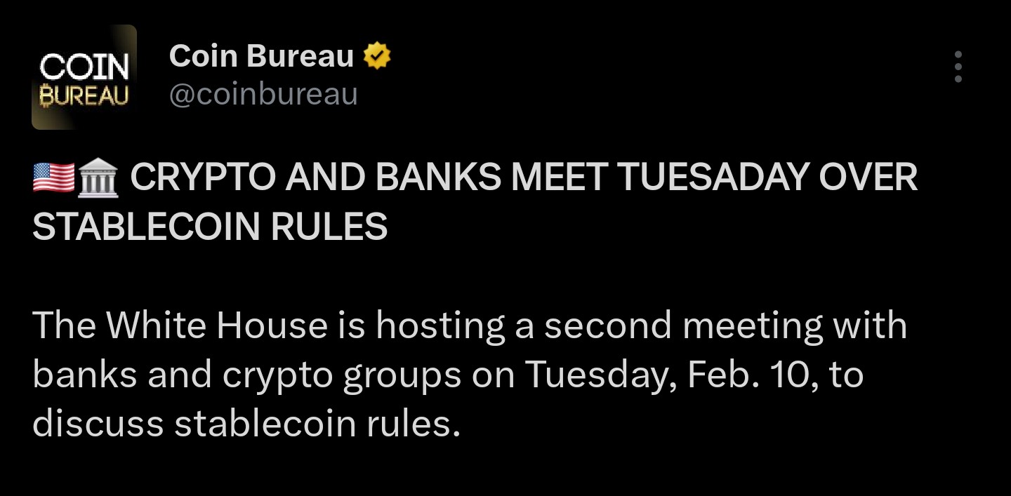 La Casa Blanca se reúne con bancos y grupos de criptomonedas | Fuente: Coin Bureau/X