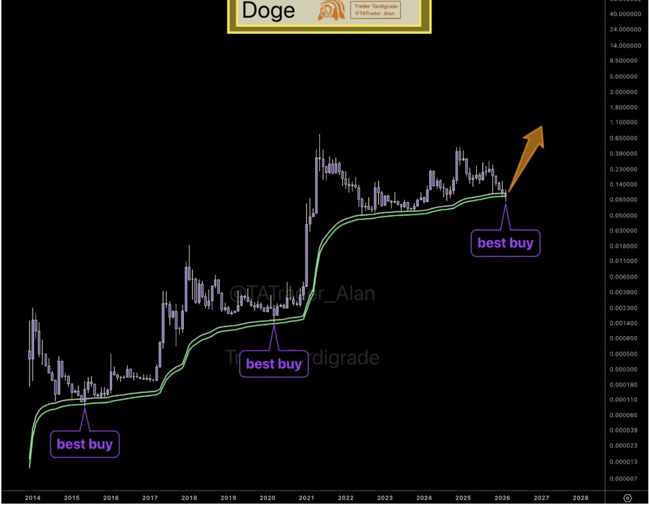 DOGEUSD Gráfico Mensual | Fuente: Tardigrade, X