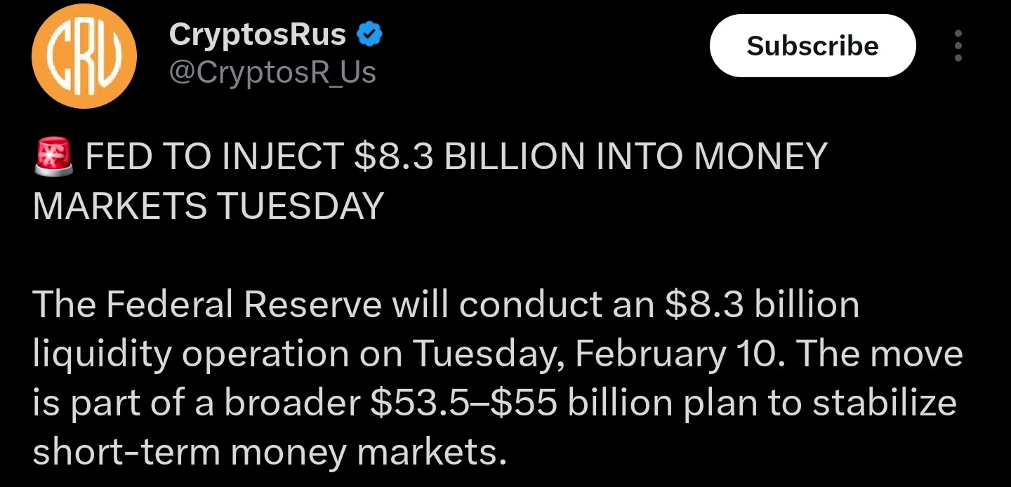 Noticias sobre la inyección de liquidez de la Fed | Fuente: CryptoRus/X