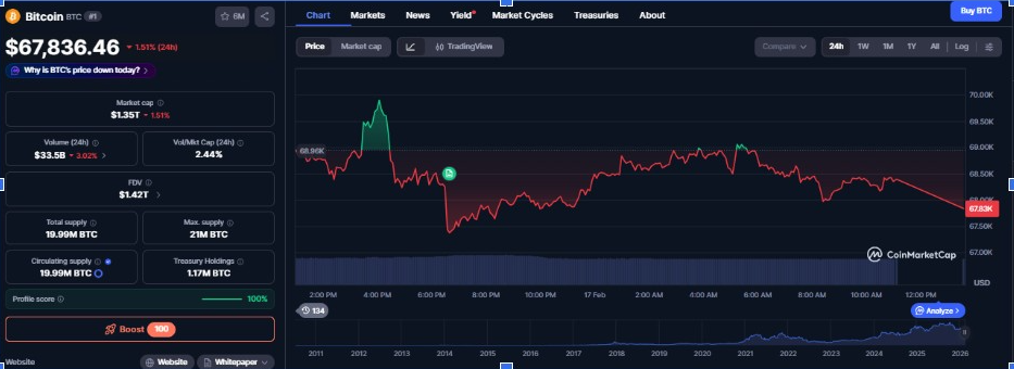Bitcoin Price Chart | Source: CMC