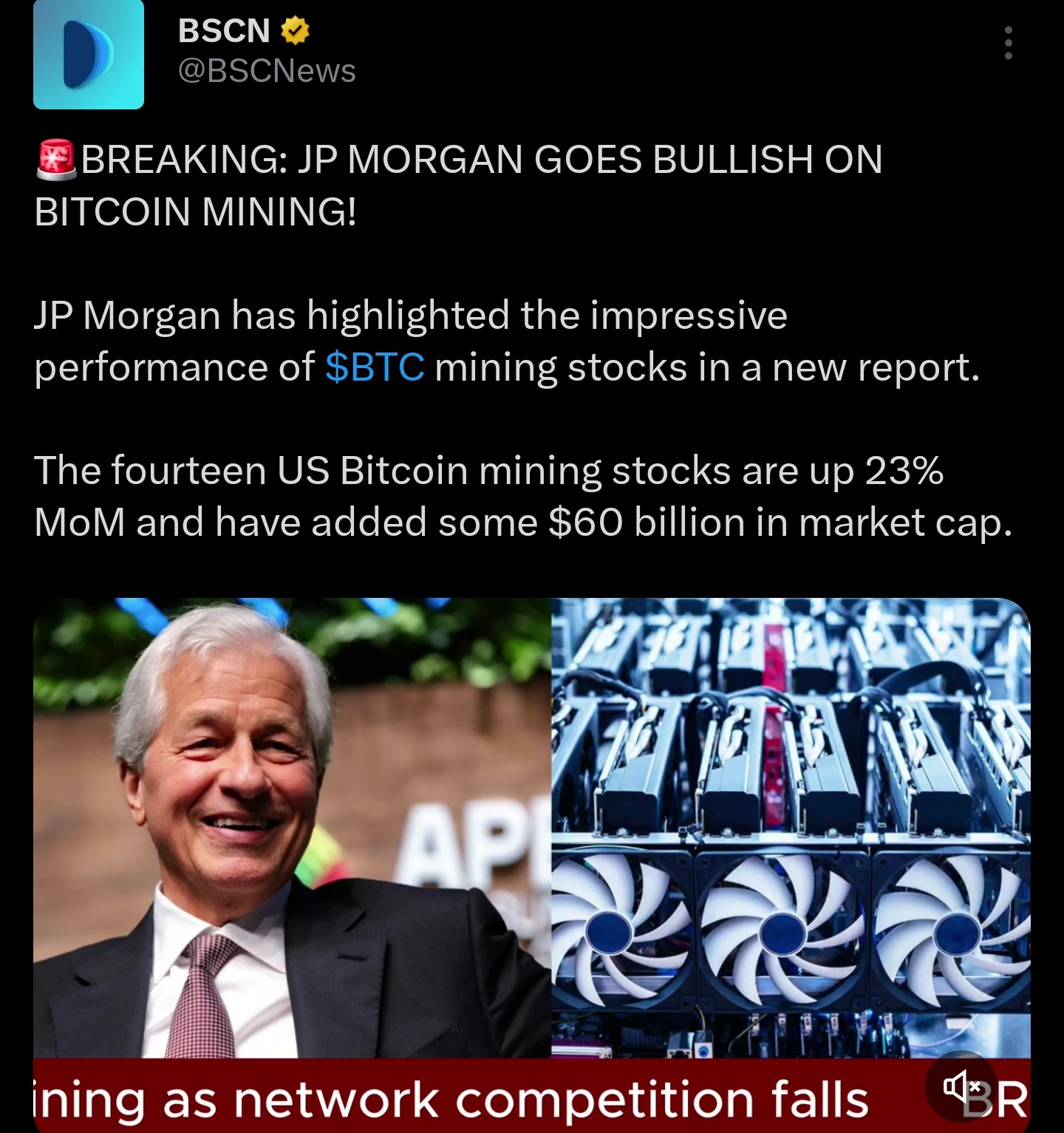 JP Morgan on BTC mining | Source: BSCNews/X