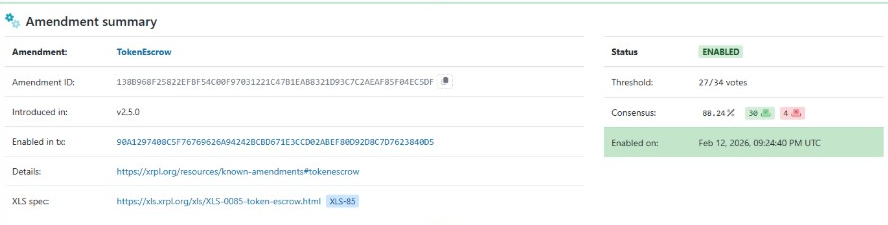 Resumen de la enmienda | Fuente: XRPScan