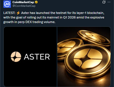Aster Nachrichten über seinen L1 Start | Quelle: CoinMarketCap