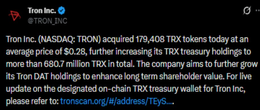 Source : Tron Inc : Tron Inc, X