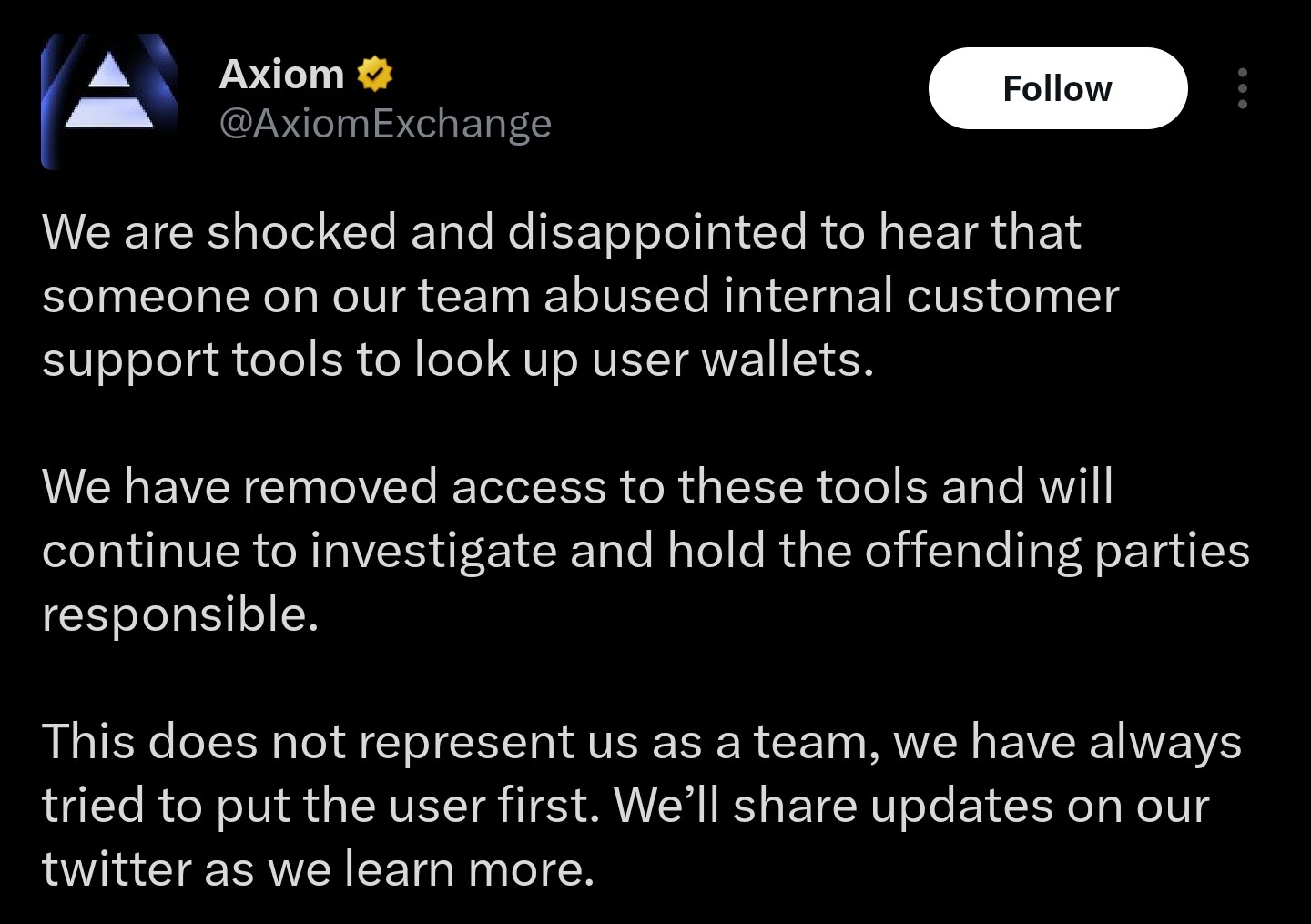 Company statement on the exposé | Source: Axiom/X