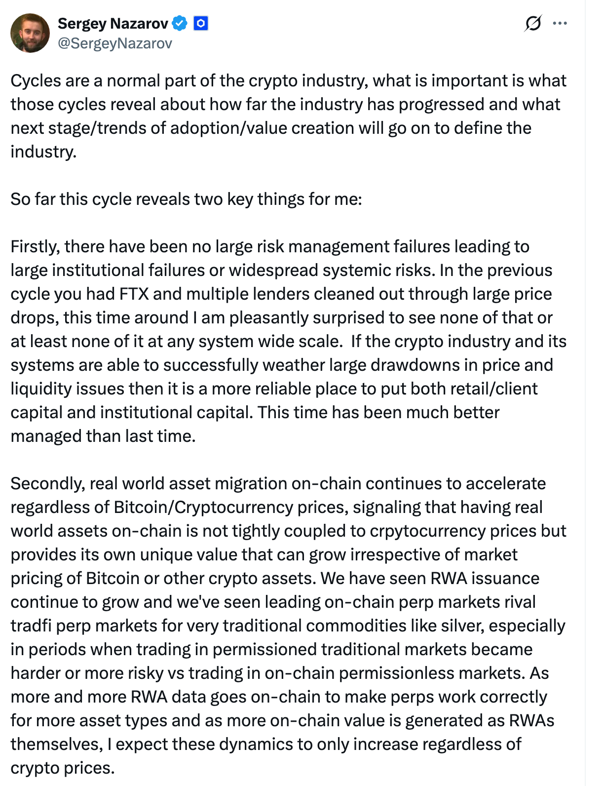 Perspectivas criptográficas de Sergey Nazarov | Fuente: X