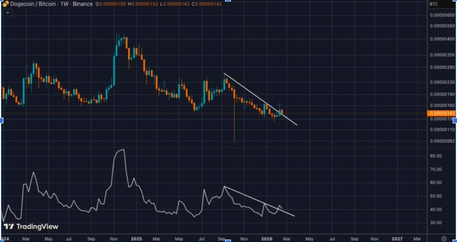DOGEBTC 1W CHART | SOURCE: X