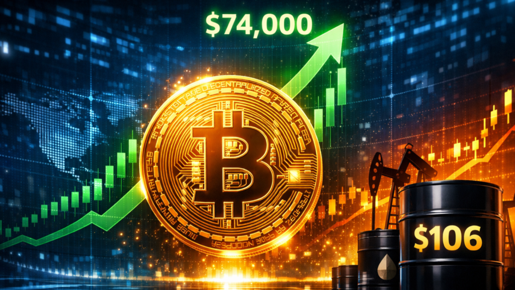 Bitcoin Price Shoots 3% to $74,000 Despite Crude Oil Price Surging to $106