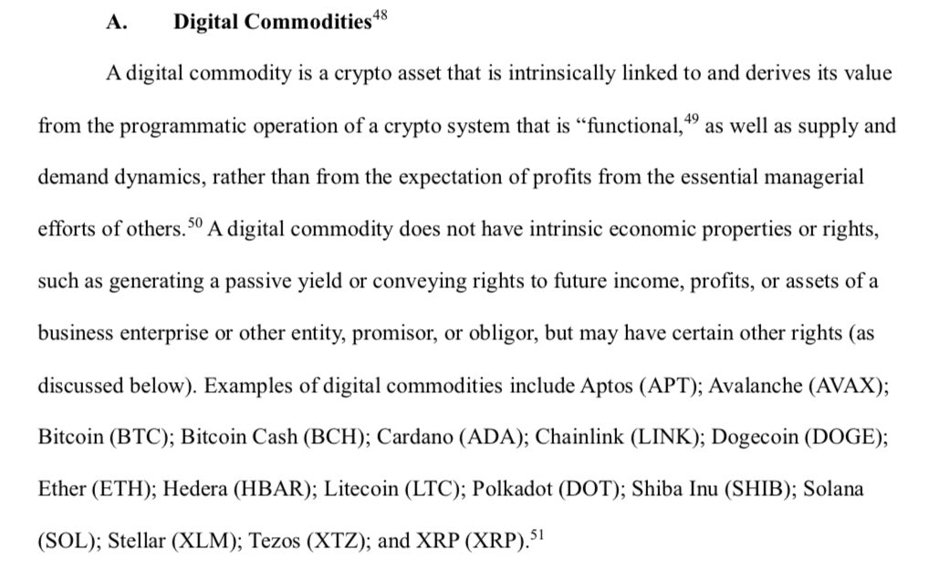 US SEC Assigns digital commodities | Source: US SEC