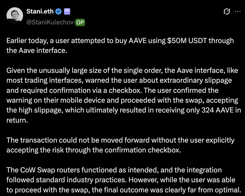 X post by Aave CEO