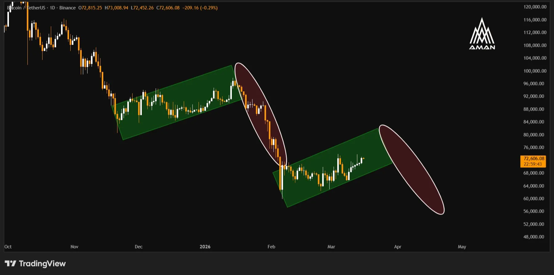 Gráfico de la acción del precio del Bitcoin | Fuente: Aman/X