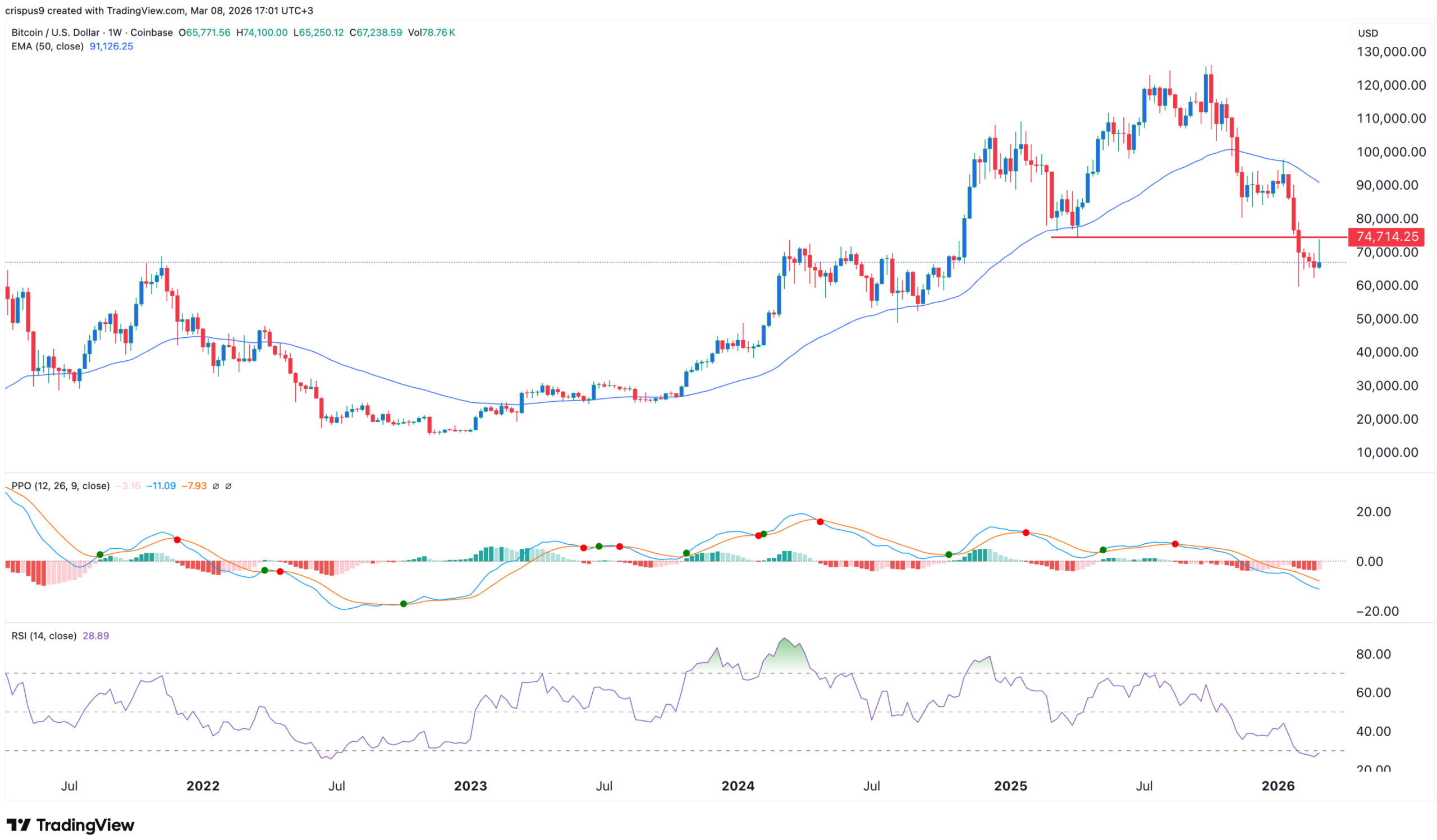 Gráfico del precio del BTC | Fuente: TradingView