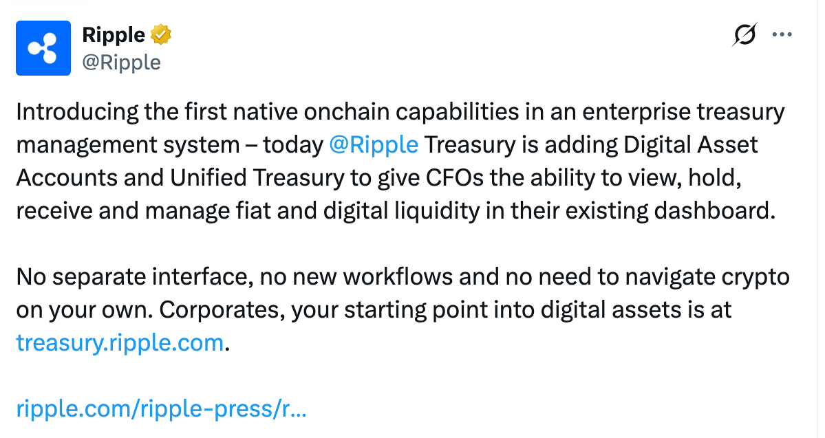 Ripple focusing on custody | Source: X