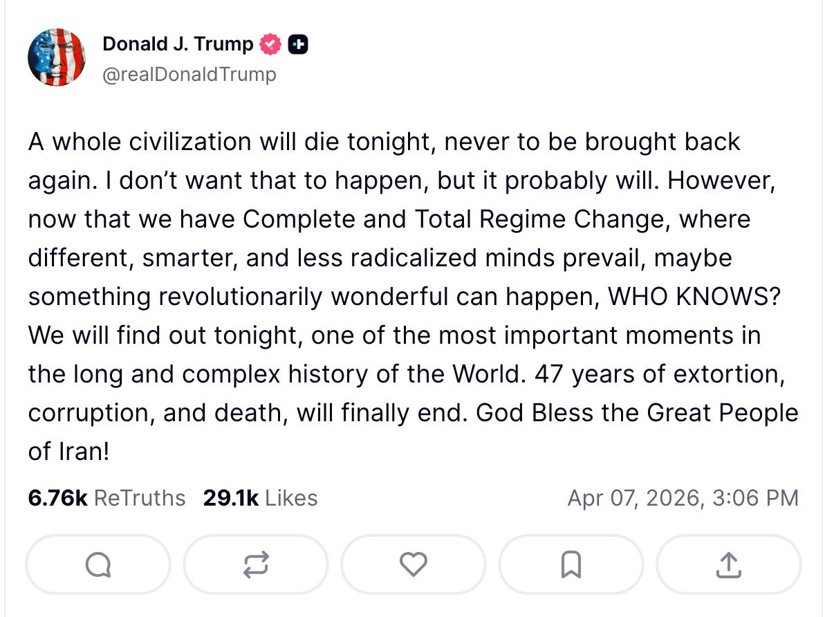 Trump warning to Iran | Source: Truth Social