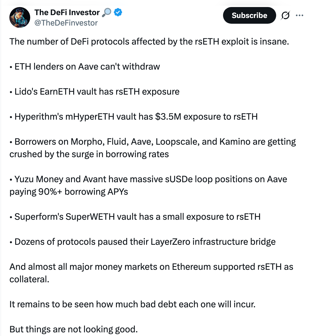 DeFi projects exposed to KelpDAO | Source: X