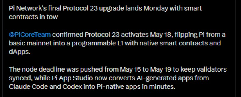 Protocol 23 Brings Smart Contracts to Pi Network | Source: BSCN