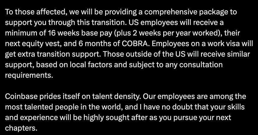 Armstrong’s X post regarding employee compensation