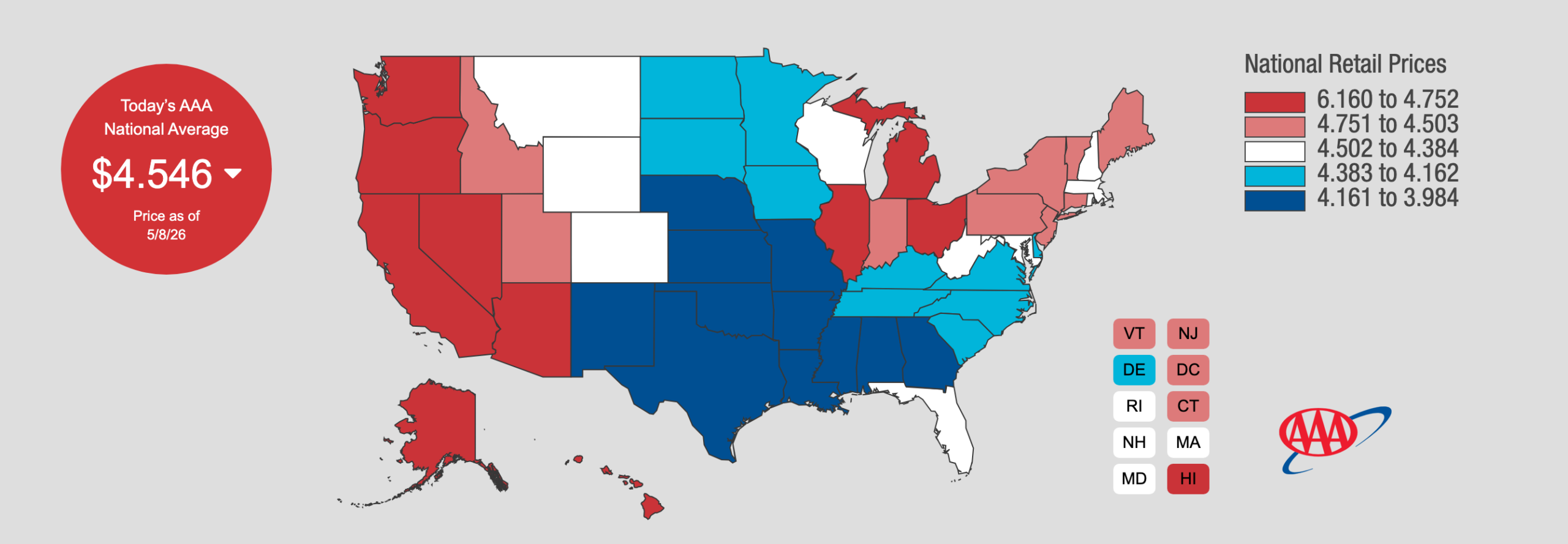 US gasoline prices are rising | Source: AAA