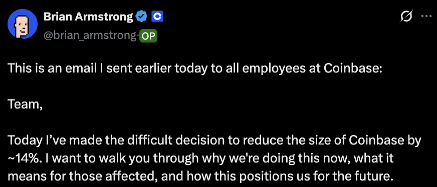Armstrong’s X post after employee termination