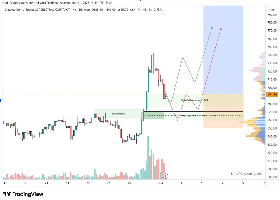 BNBUSDT 4-H Chart | Source: Atal, X