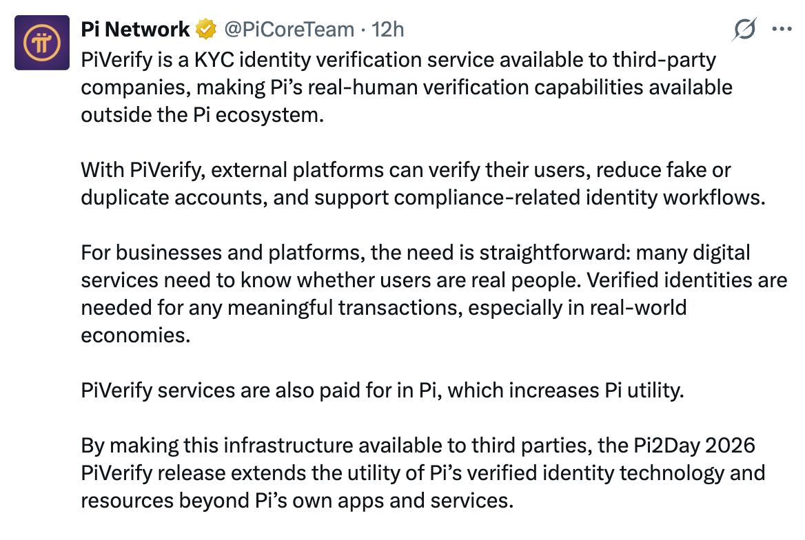 Pi Network has launched PiVerify | Source: X