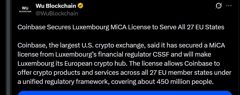 Coinbase Luxembourg License | Source: X