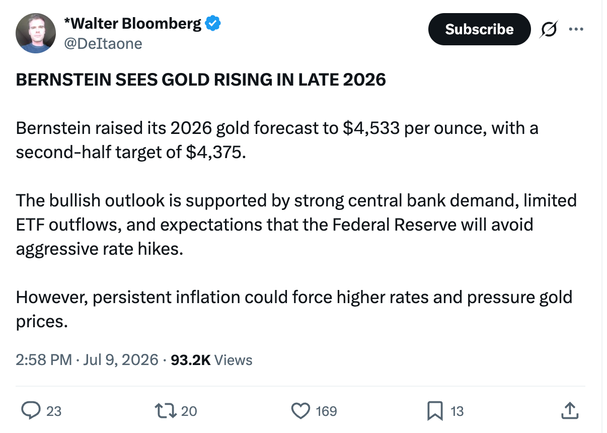 Bernstein cree que la Fed adoptará una postura moderada | Fuente: X