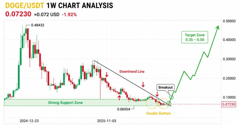 DOGEUSDT Weekly Chart | Source: Mr. Lueis, X