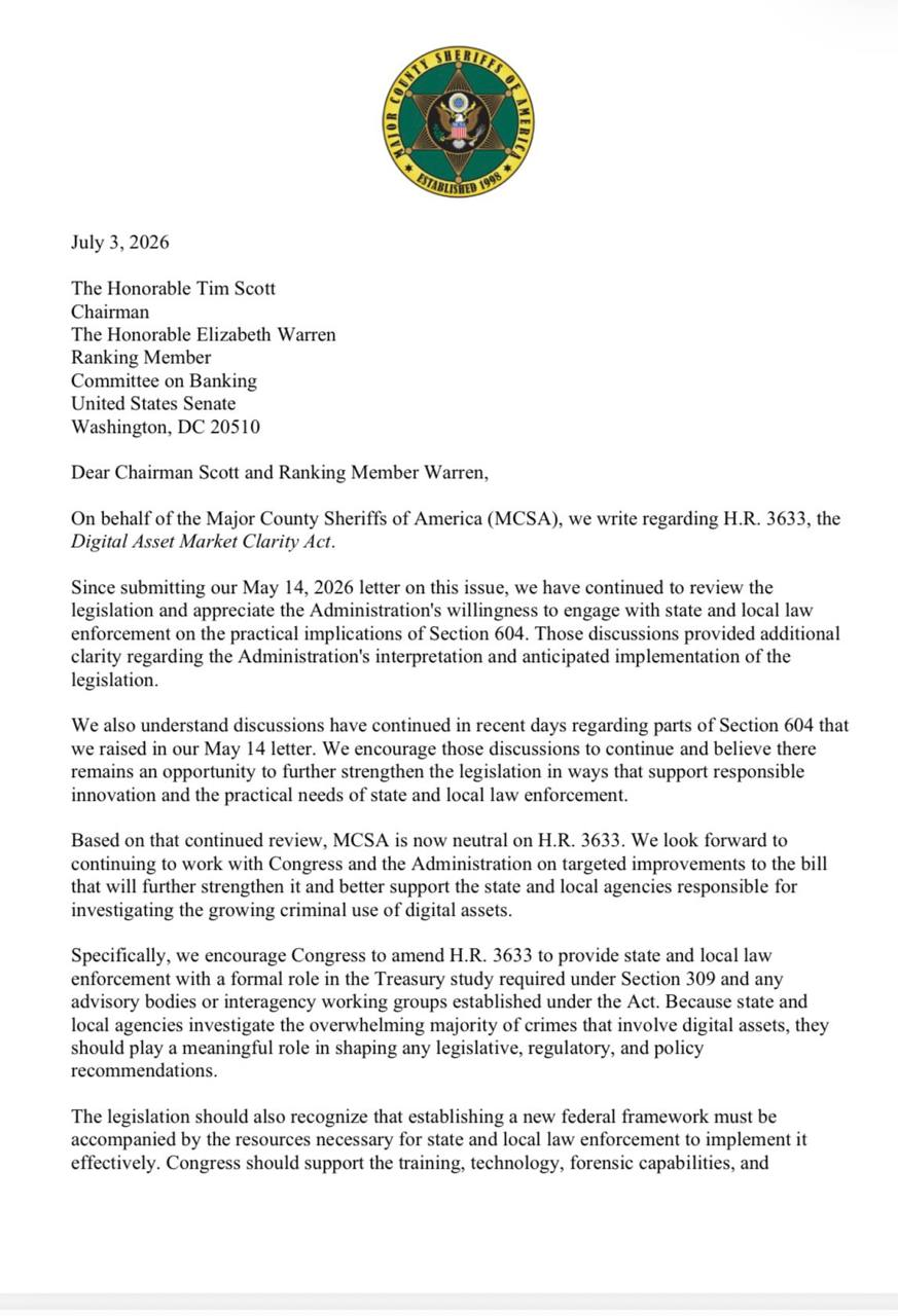 U.S. Law Enforcement Agencies Writes U.S. Congress