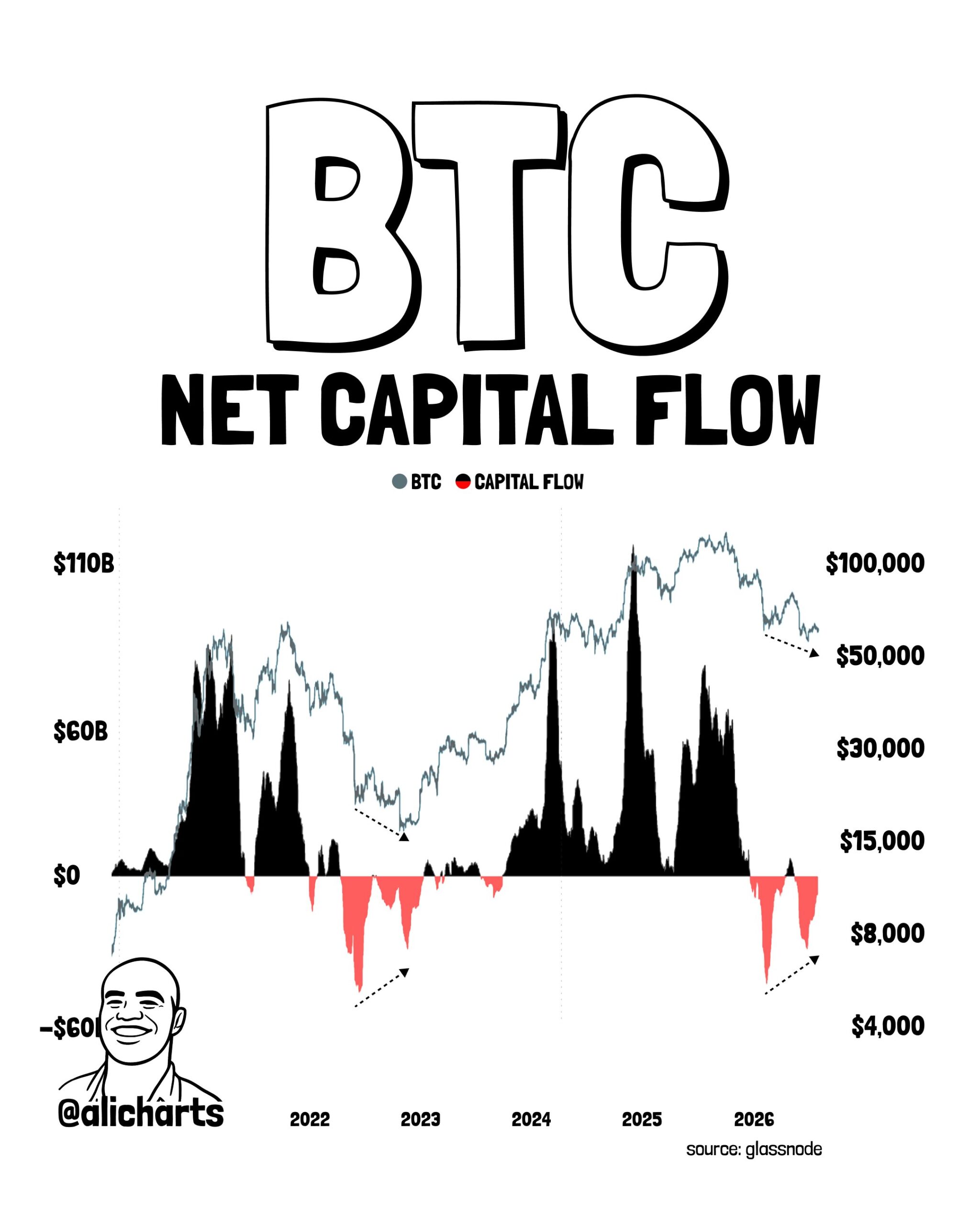 Flux net de capitaux en bitcoins | Source : Ali Martinez, X