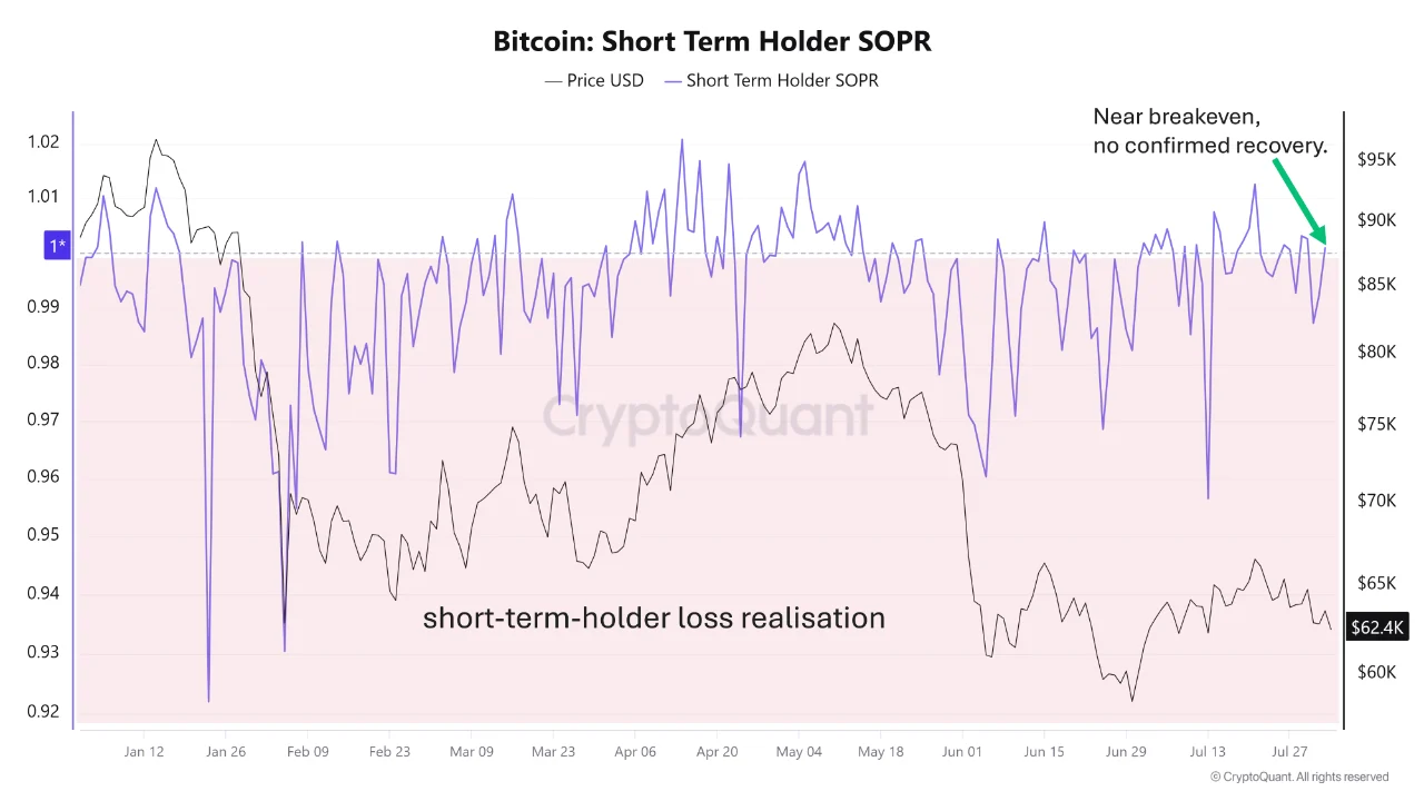 Bitcoin short term holder SOPR. Source: CryptoQuant